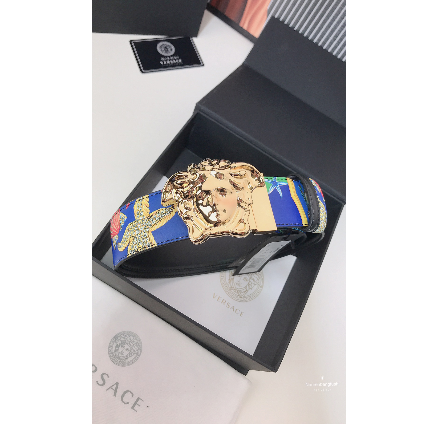 Versace Marine Organism Print 40 MM Belt  - FashionPlug