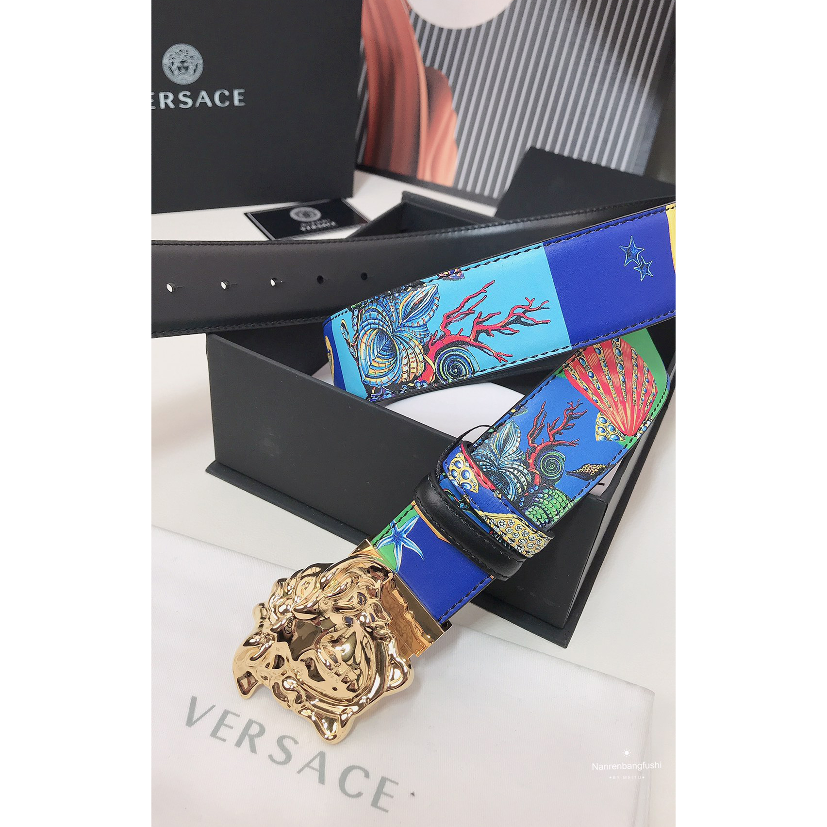 Versace Marine Organism Print 40 MM Belt  - FashionPlug