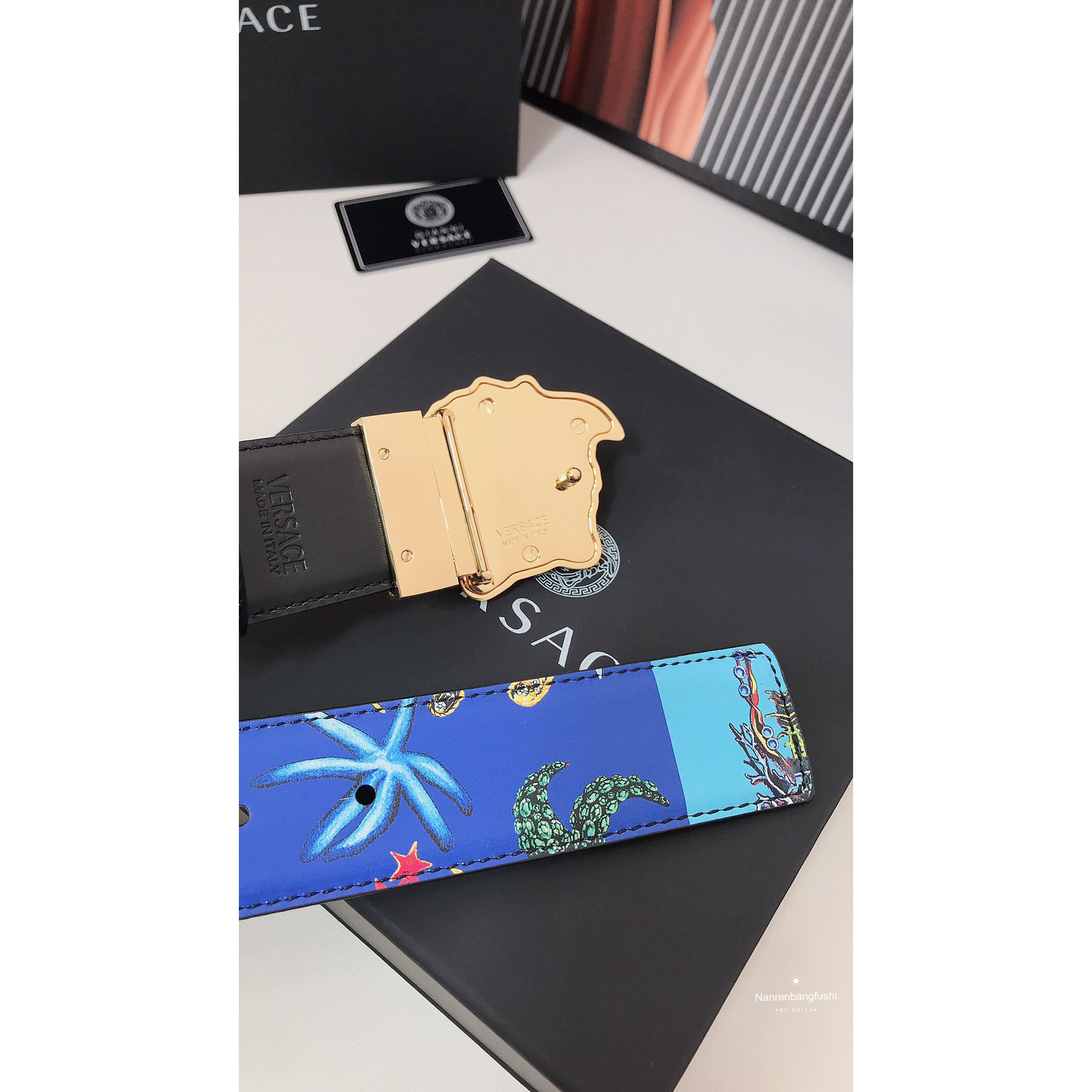 Versace Marine Organism Print 40 MM Belt  - FashionPlug