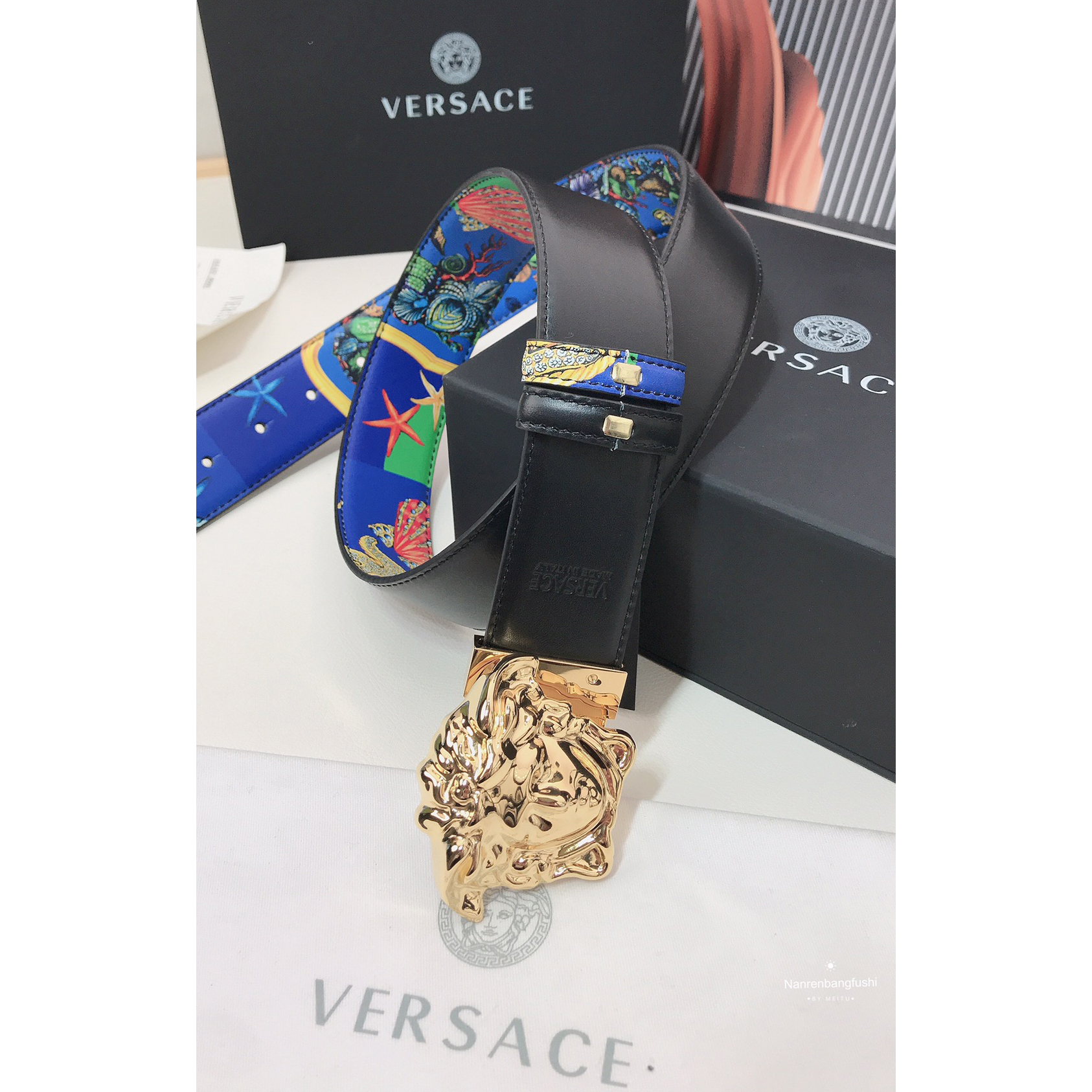Versace Marine Organism Print 40 MM Belt  - FashionPlug
