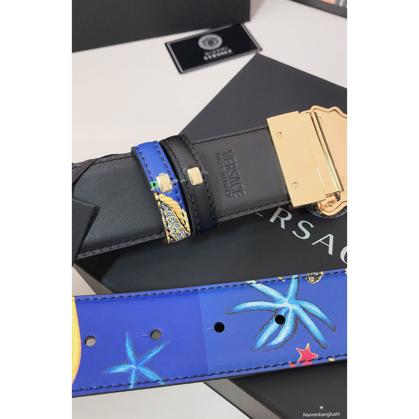 Versace Marine Organism Print 40 MM Belt  - FashionPlug