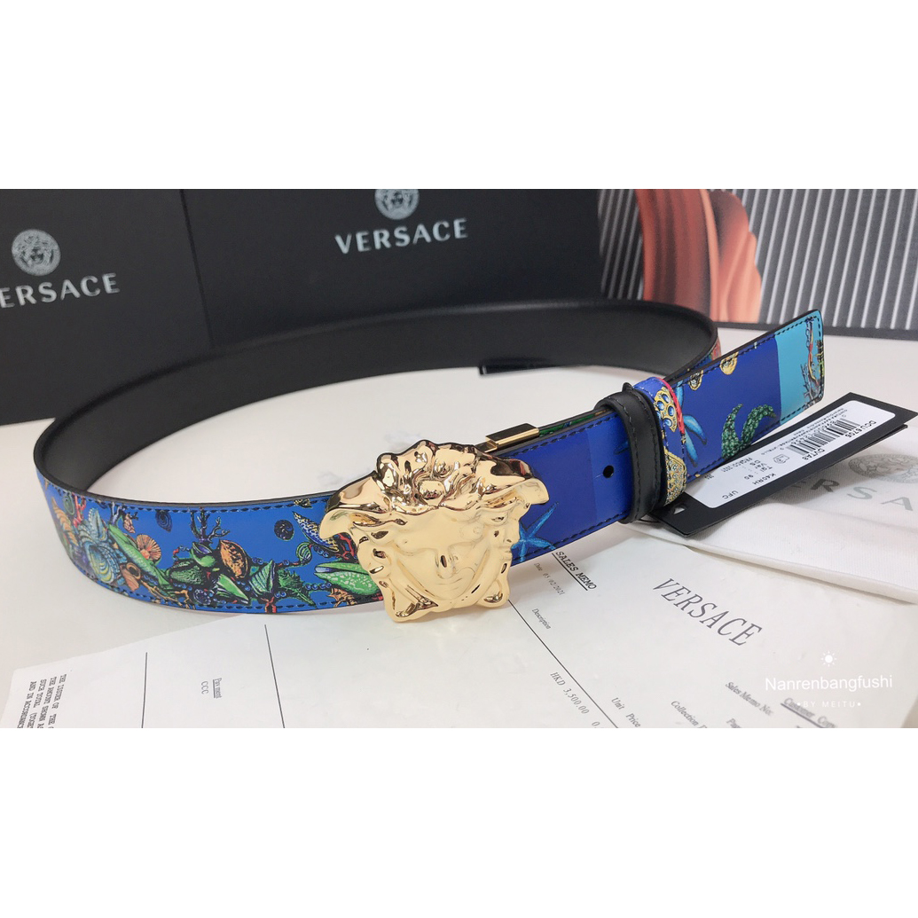 Versace Marine Organism Print 40 MM Belt  - FashionPlug