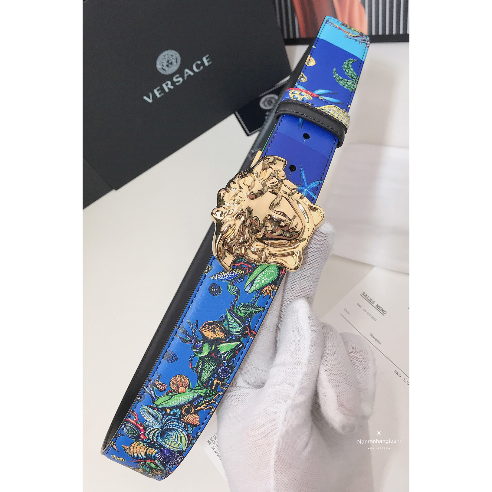 Versace Marine Organism Print 40 MM Belt  - FashionPlug