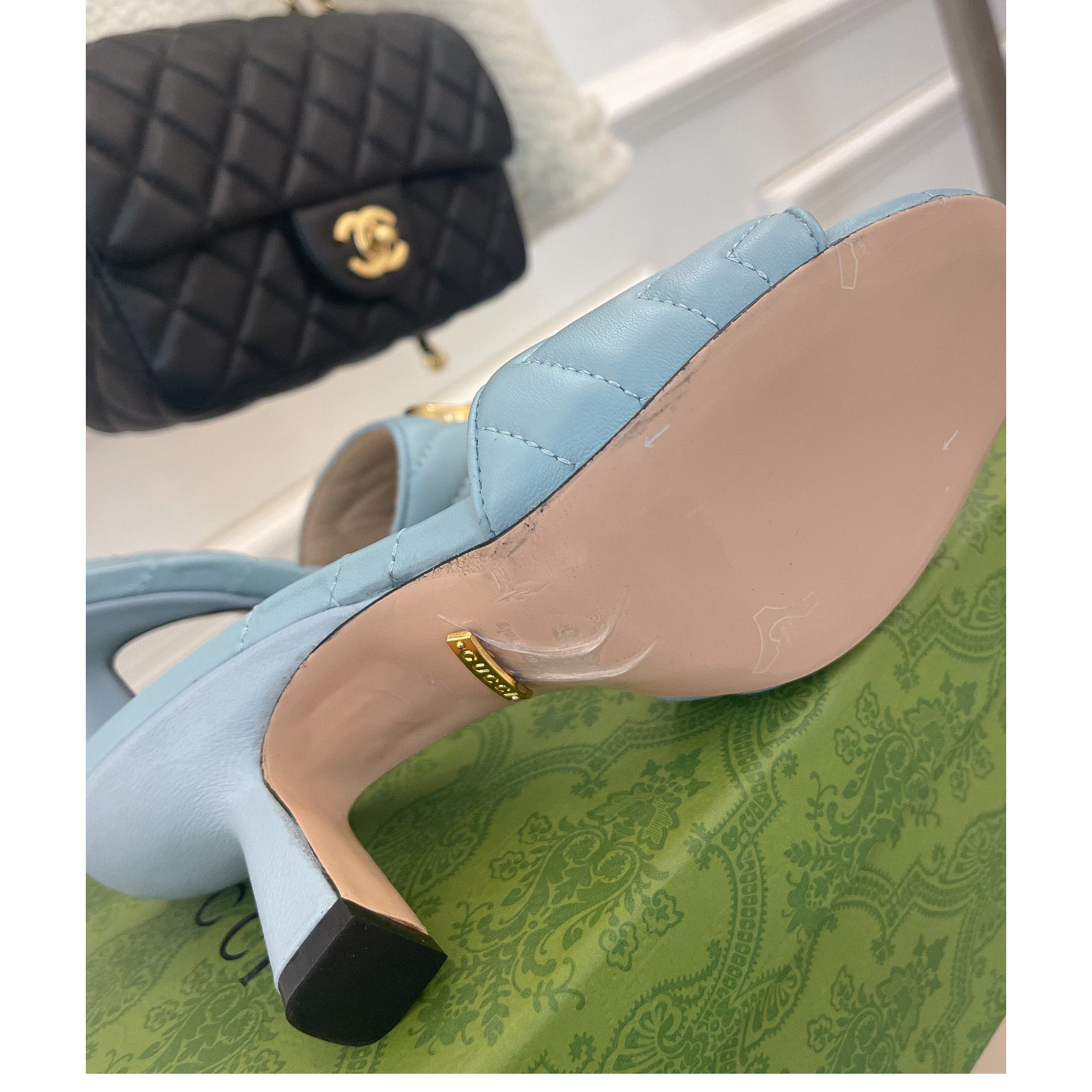 Gucci Women's Double G Slide Sandal With Heel Height Of 7.5cm - FashionPlug