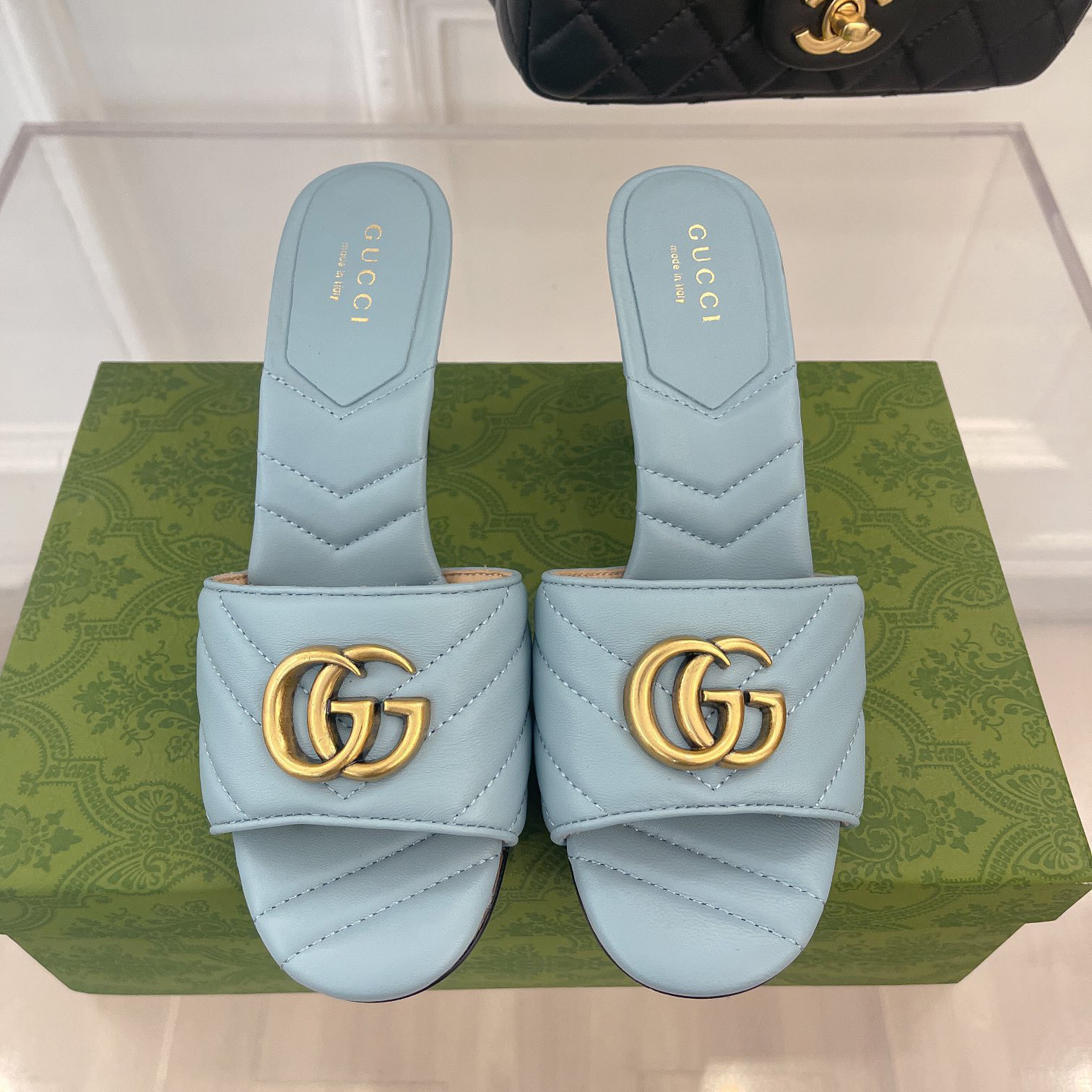 Gucci Women's Double G Slide Sandal With Heel Height Of 7.5cm - FashionPlug