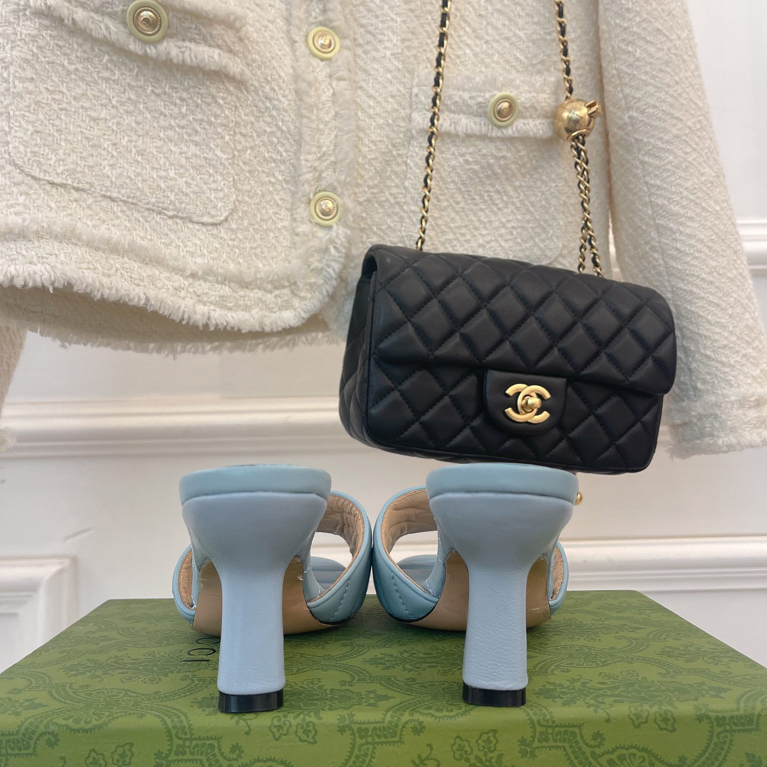 Gucci Women's Double G Slide Sandal With Heel Height Of 7.5cm - FashionPlug
