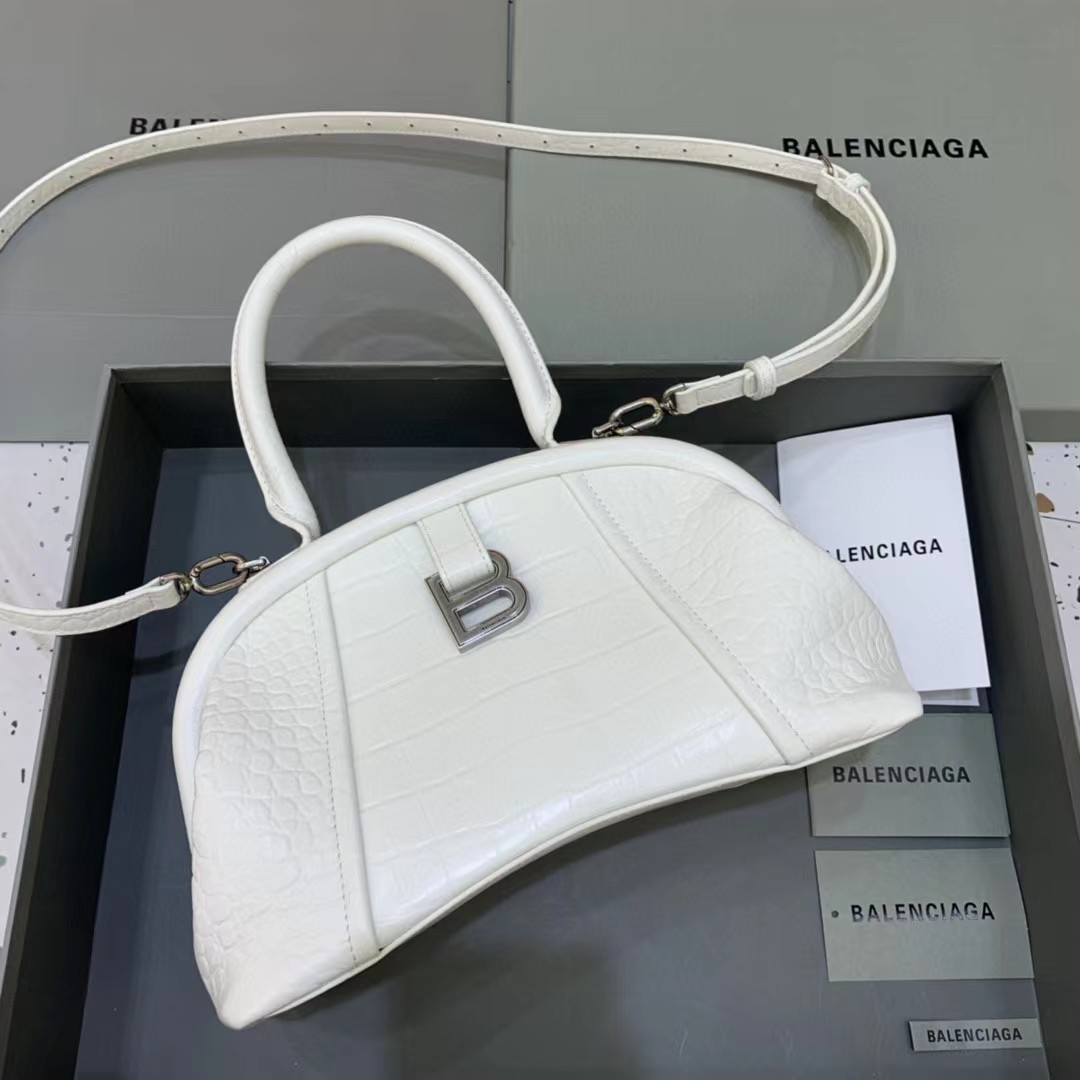 Balenciaga Women's Editor Small Bag Crocodile Embossed In White（27-15.5-11CM） - FashionPlug