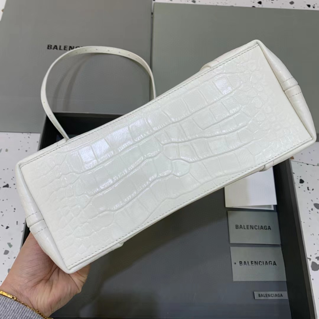 Balenciaga Women's Editor Small Bag Crocodile Embossed In White（27-15.5-11CM） - FashionPlug