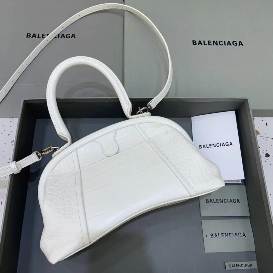 Balenciaga Women's Editor Small Bag Crocodile Embossed In White（27-15.5-11CM） - FashionPlug