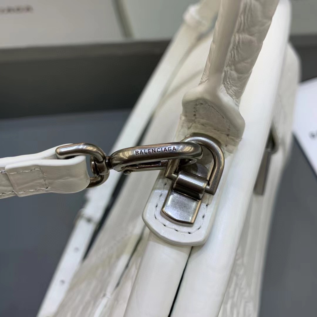 Balenciaga Women's Editor Small Bag Crocodile Embossed In White（27-15.5-11CM） - FashionPlug