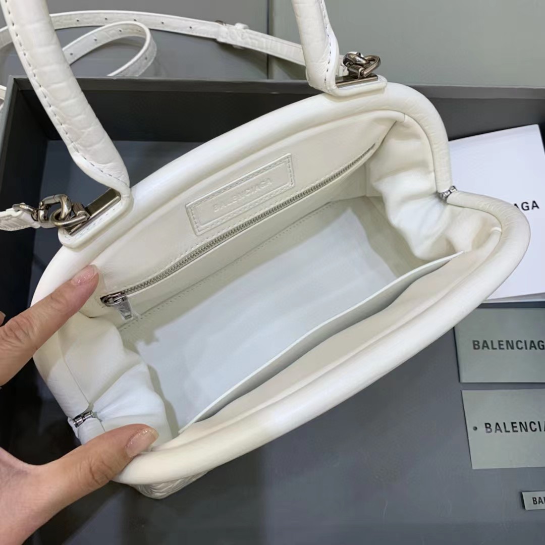 Balenciaga Women's Editor Small Bag Crocodile Embossed In White（27-15.5-11CM） - FashionPlug