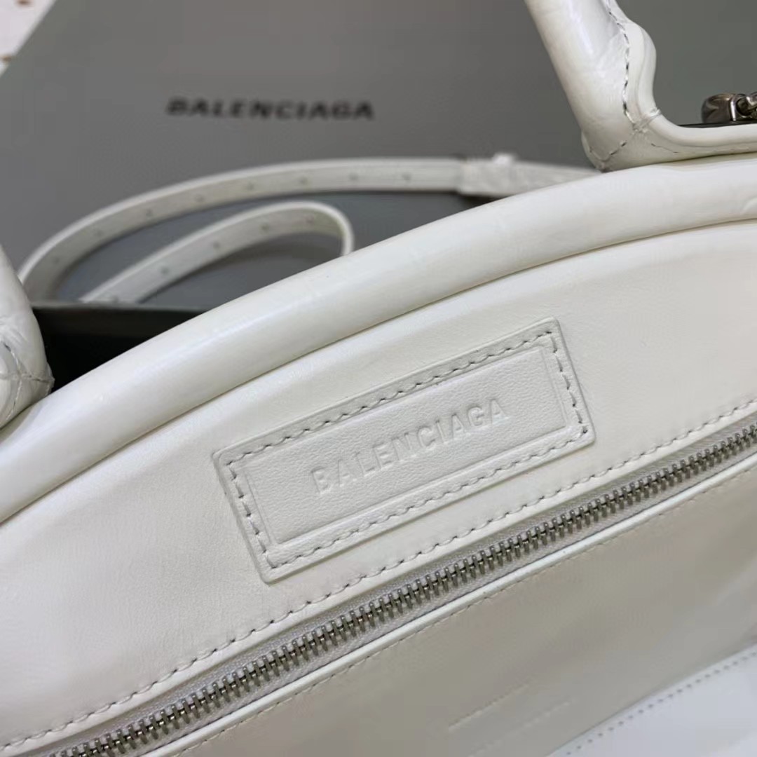 Balenciaga Women's Editor Small Bag Crocodile Embossed In White（27-15.5-11CM） - FashionPlug