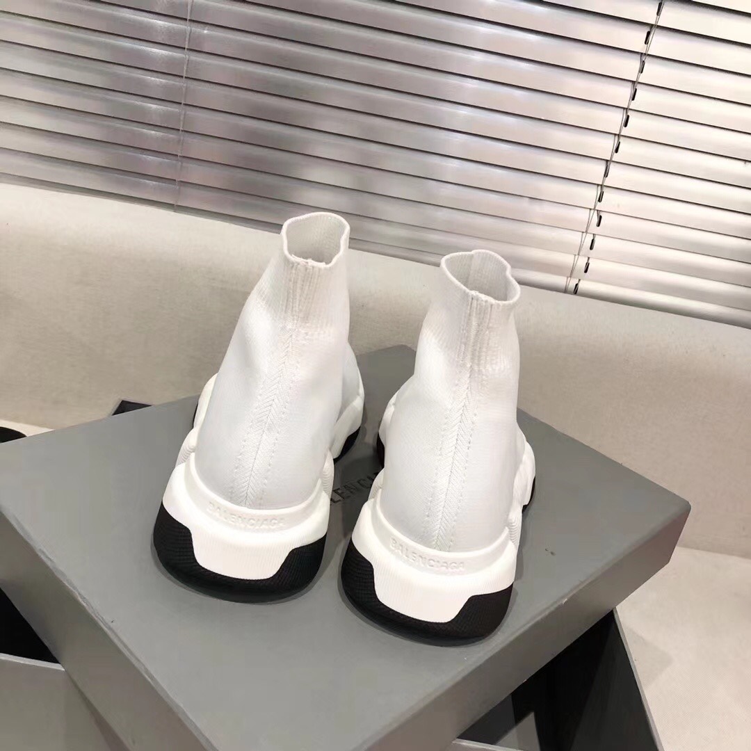 Balenciaga  Speed 2.0 Recycled Knit Sneaker In White/Black - FashionPlug
