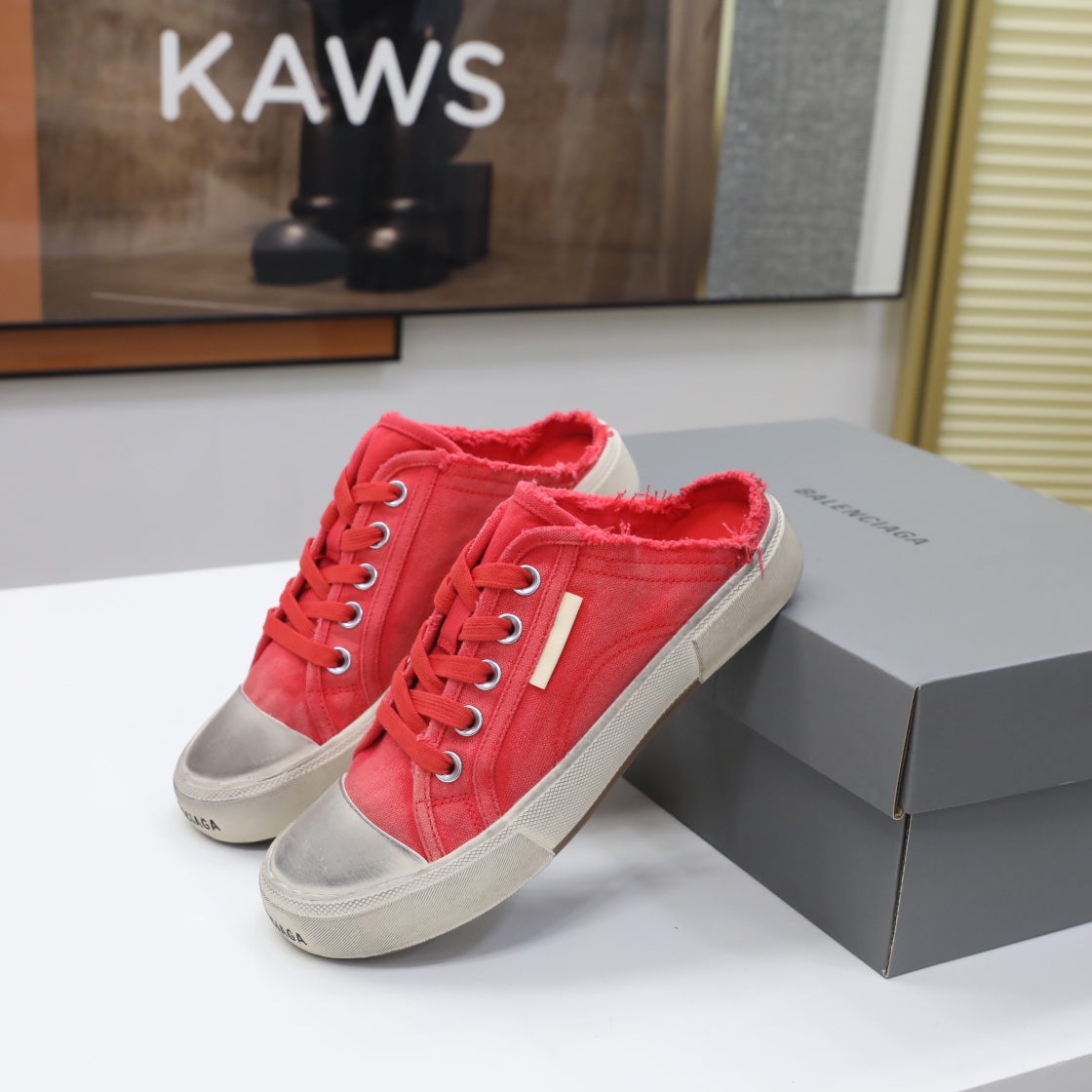 Balenciaga Men's Paris Sneaker Mule In Red - FashionPlug