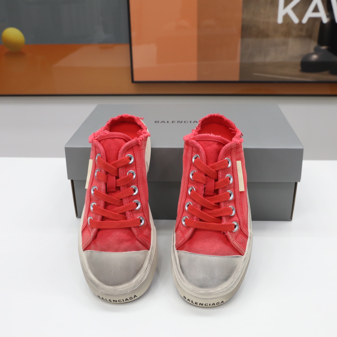 Balenciaga Men's Paris Sneaker Mule In Red - FashionPlug