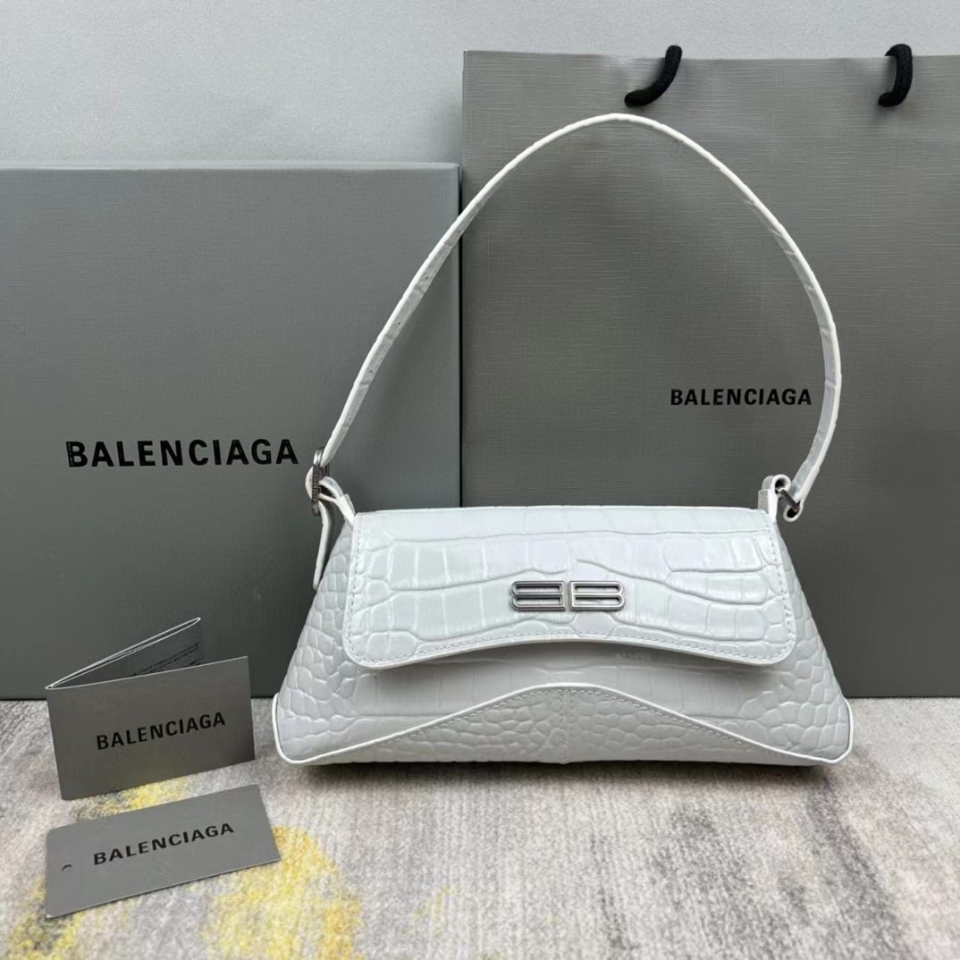 Balenciaga Women's XX Medium Flap Bag Crocodile Embossed In White（27-25.5-4CM） - FashionPlug