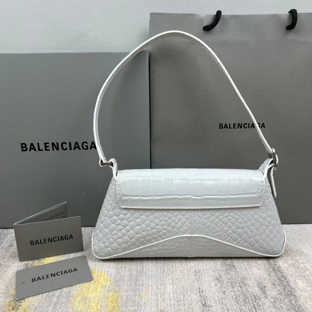 Balenciaga Women's XX Medium Flap Bag Crocodile Embossed In White（27-25.5-4CM） - FashionPlug