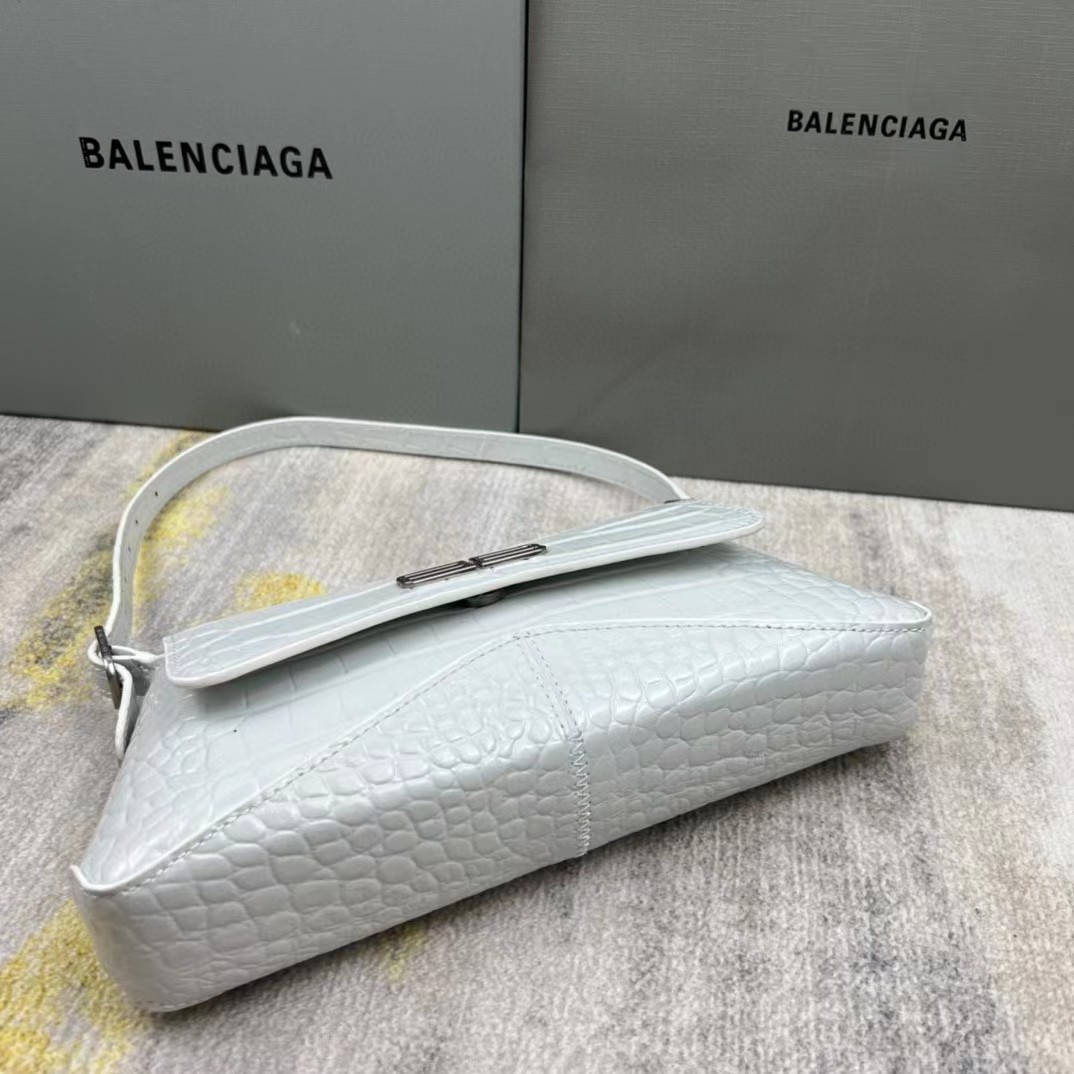 Balenciaga Women's XX Medium Flap Bag Crocodile Embossed In White（27-25.5-4CM） - FashionPlug