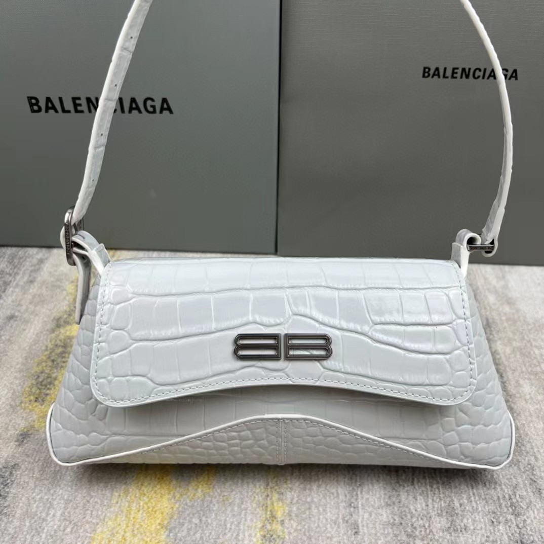 Balenciaga Women's XX Medium Flap Bag Crocodile Embossed In White（27-25.5-4CM） - FashionPlug