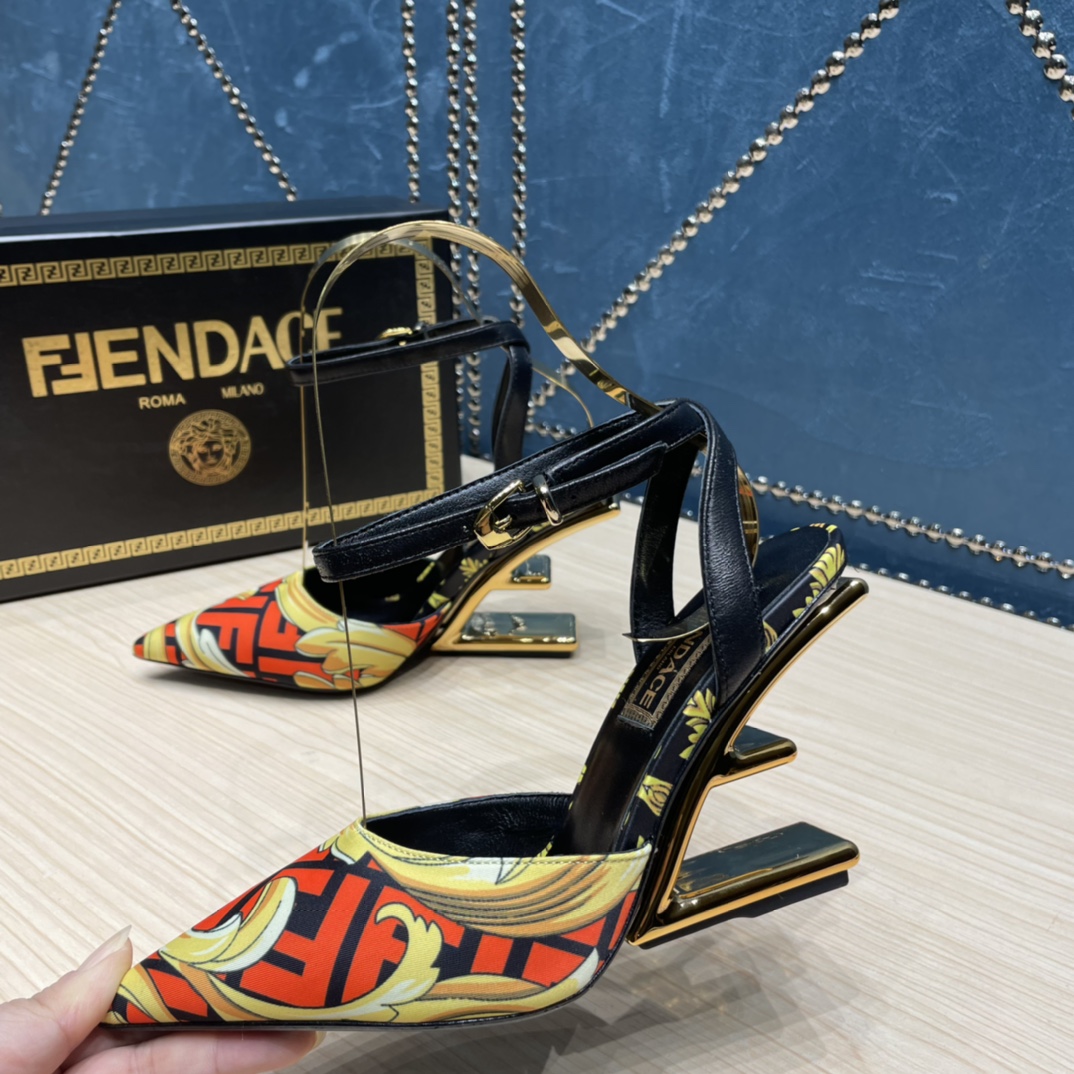 Fendi x Versace Fendace Printed Silk High-Heeled Slingbacks - FashionPlug