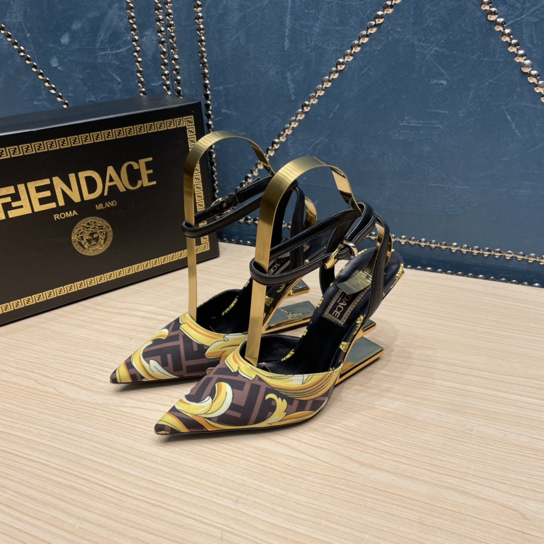 Fendi x Versace Fendace Printed Silk High-Heeled Slingbacks - FashionPlug