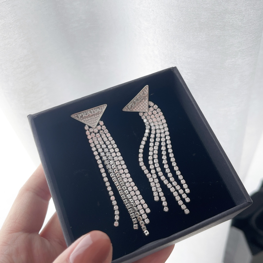 Prada Crystal Logo Jewels Zirconia Earrings - FashionPlug