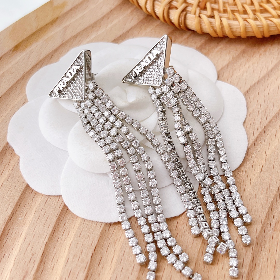 Prada Crystal Logo Jewels Zirconia Earrings - FashionPlug