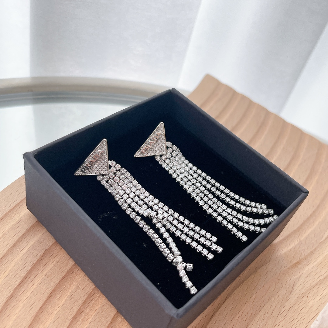 Prada Crystal Logo Jewels Zirconia Earrings - FashionPlug