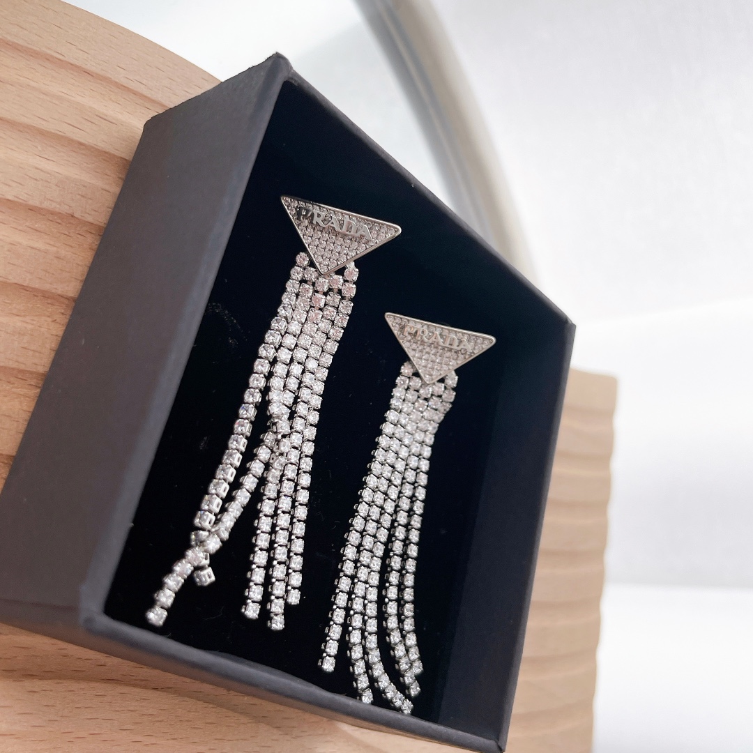 Prada Crystal Logo Jewels Zirconia Earrings - FashionPlug
