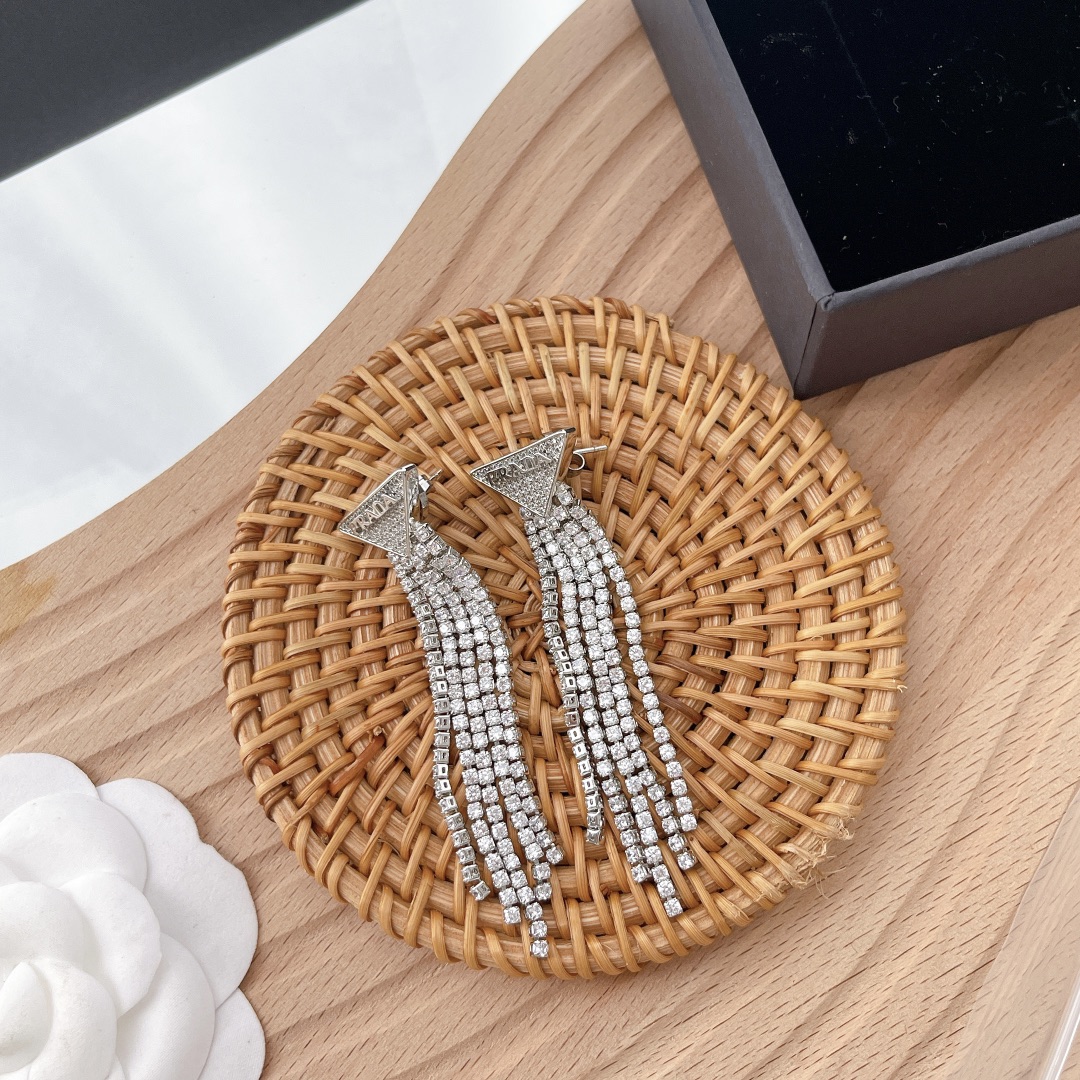 Prada Crystal Logo Jewels Zirconia Earrings - FashionPlug