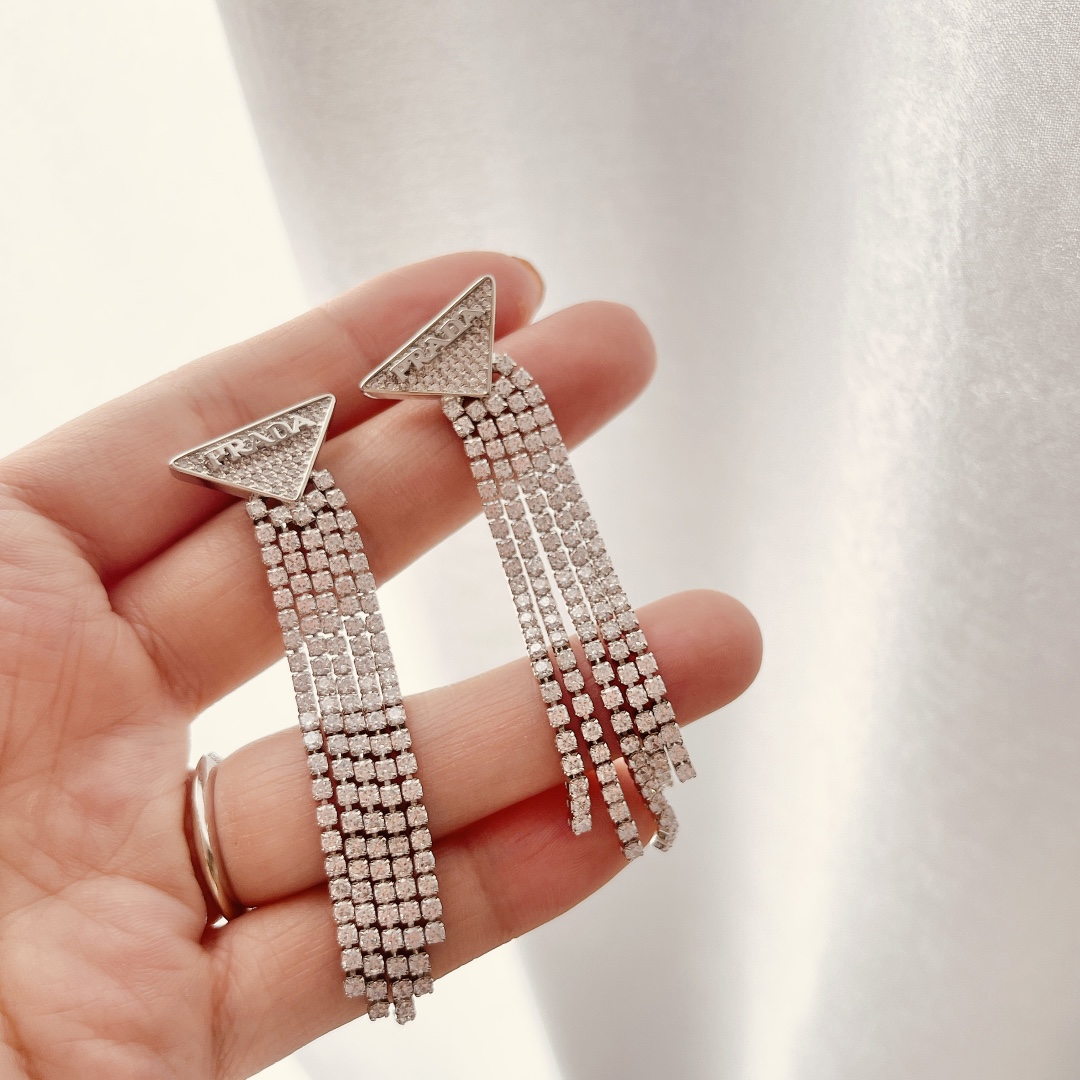 Prada Crystal Logo Jewels Zirconia Earrings - FashionPlug