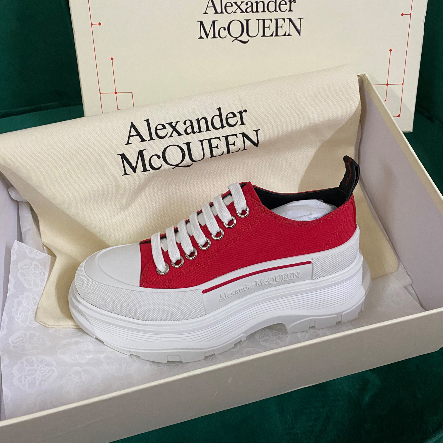 Alexander Mqueen Women's Tread Slick Lace Up In Lust Red - FashionPlug