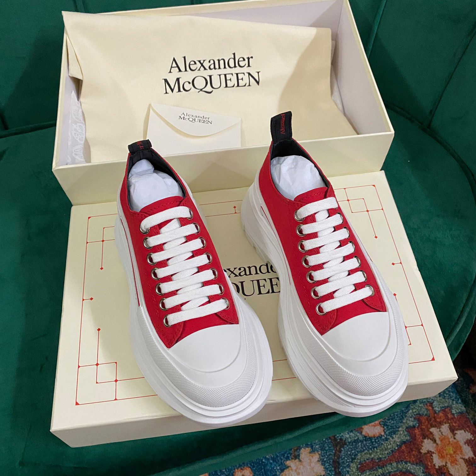Alexander Mqueen Women's Tread Slick Lace Up In Lust Red - FashionPlug