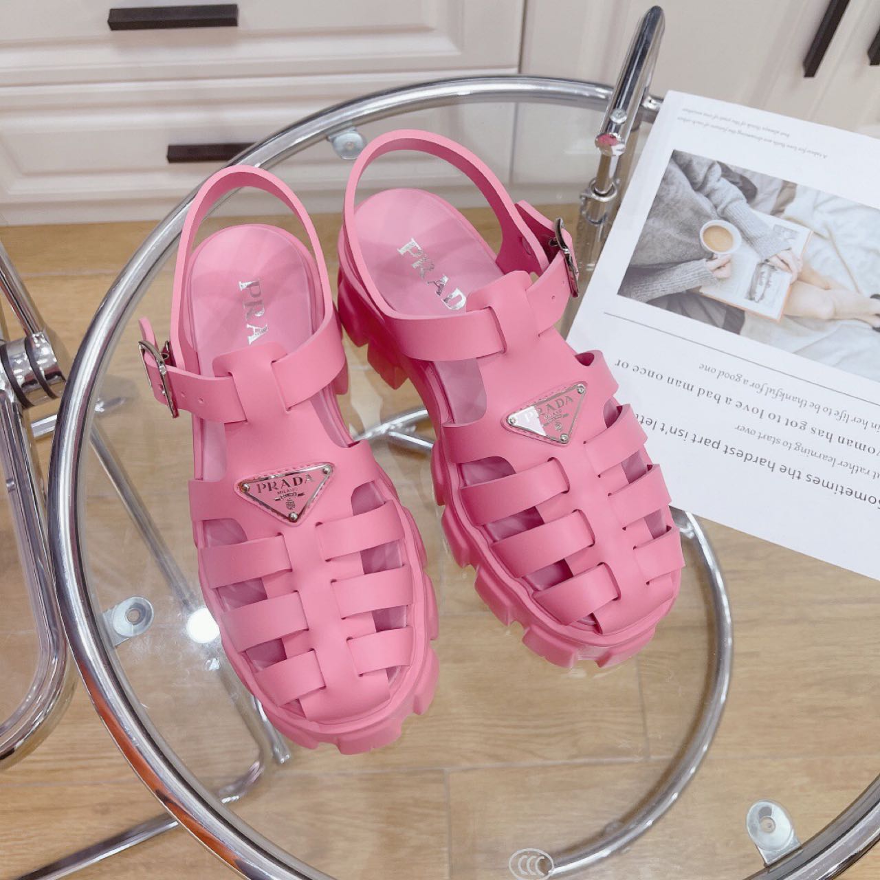 Prada Foam Rubber Sandals In Begonia Pink - FashionPlug