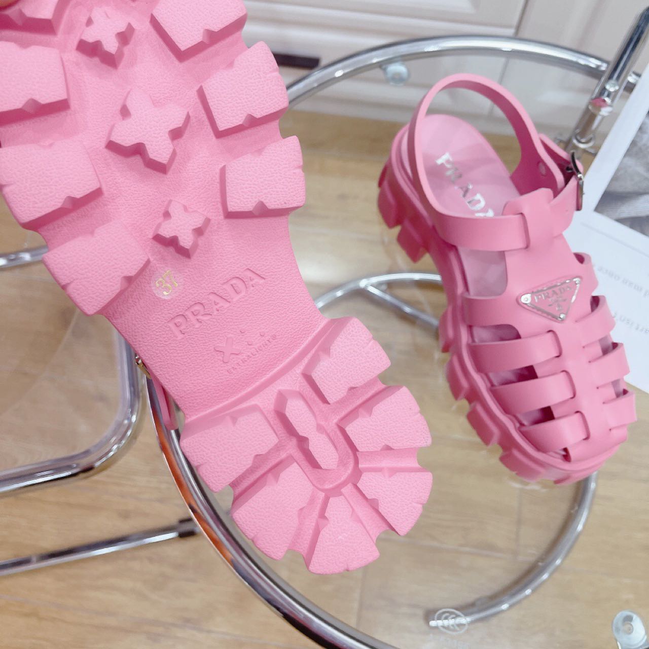 Prada Foam Rubber Sandals In Begonia Pink - FashionPlug