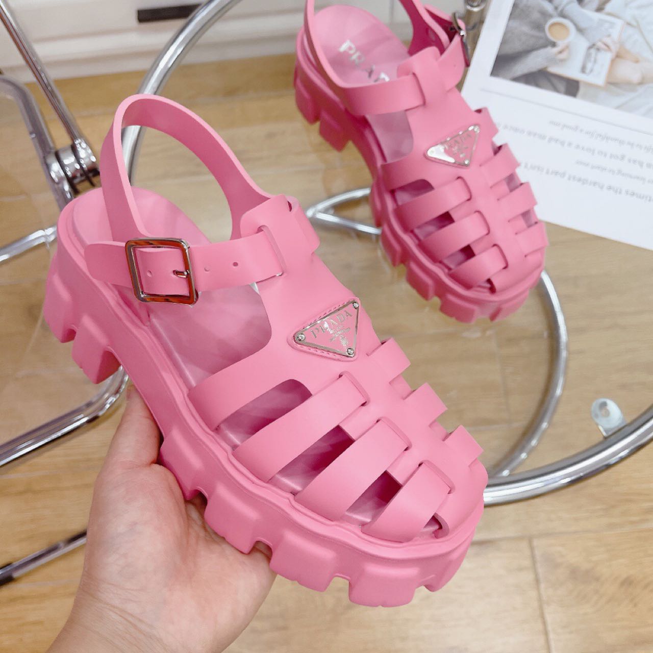 Prada Foam Rubber Sandals In Begonia Pink - FashionPlug