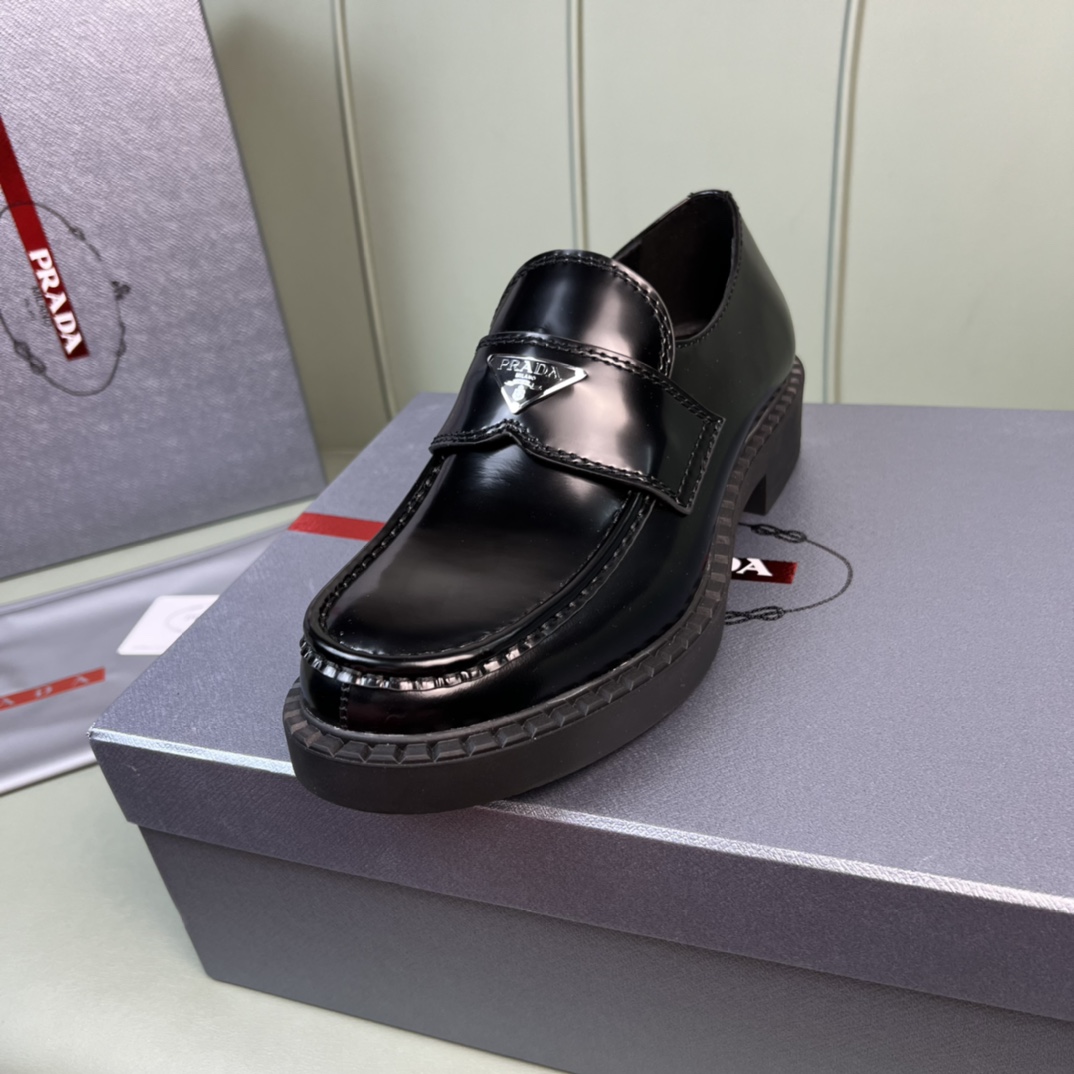 Prada Chocolate Sharp Brushed Leather Pointed Loafers - FashionPlug