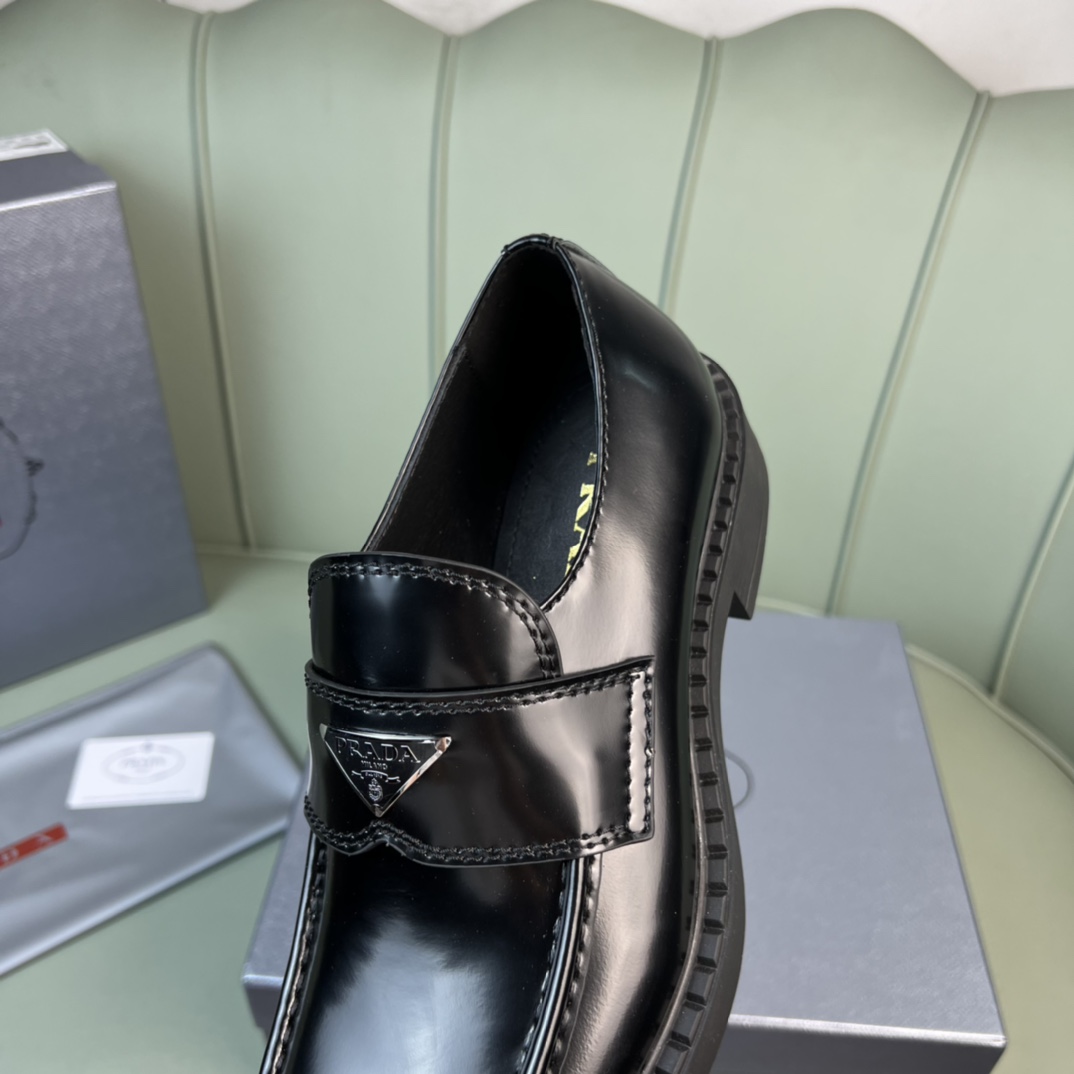 Prada Chocolate Sharp Brushed Leather Pointed Loafers - FashionPlug