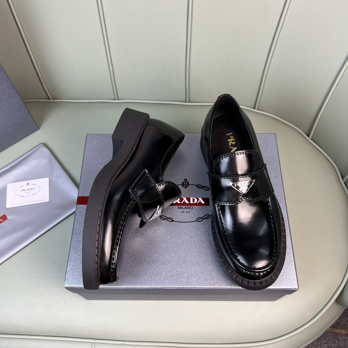 Prada Chocolate Sharp Brushed Leather Pointed Loafers - FashionPlug