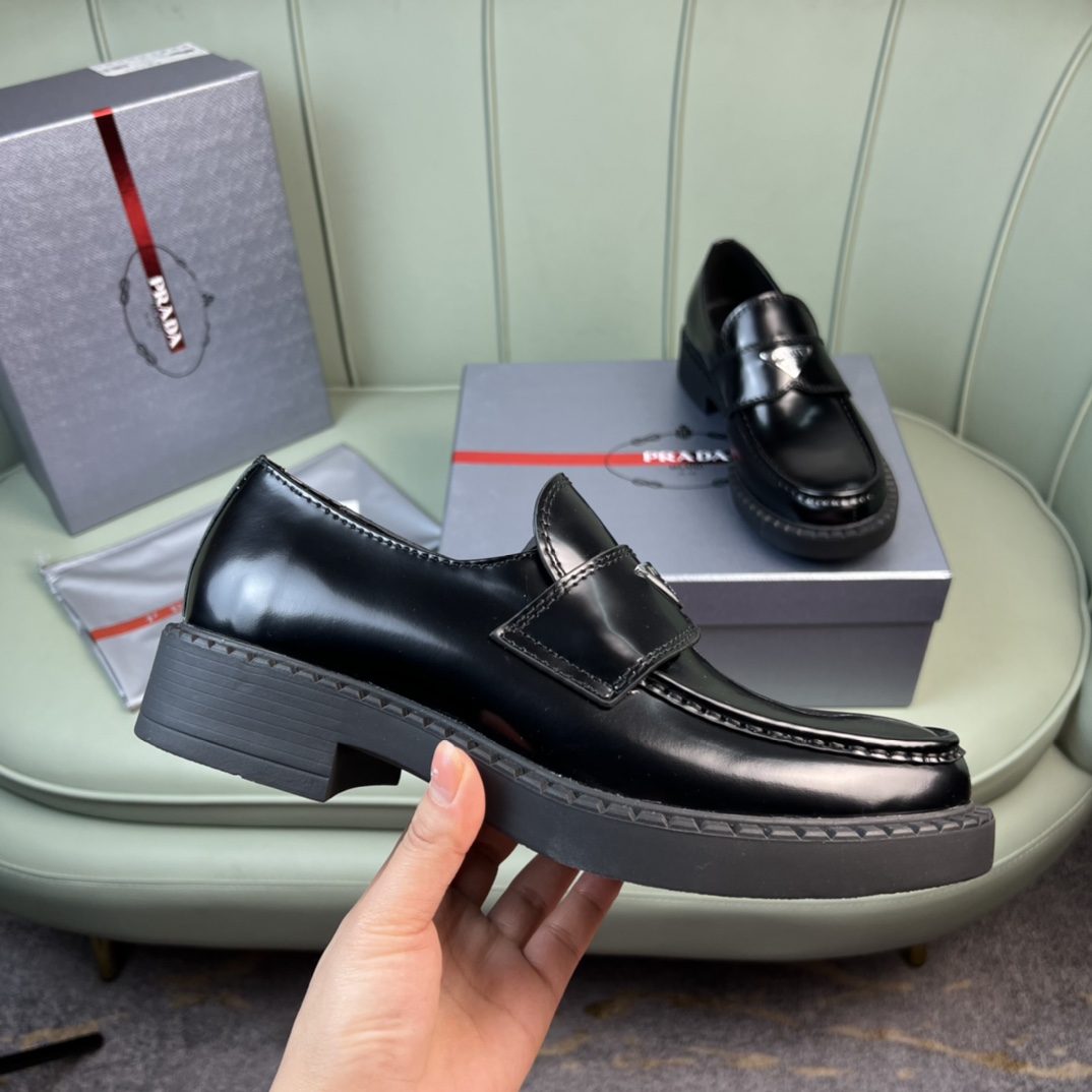 Prada Chocolate Sharp Brushed Leather Pointed Loafers - FashionPlug
