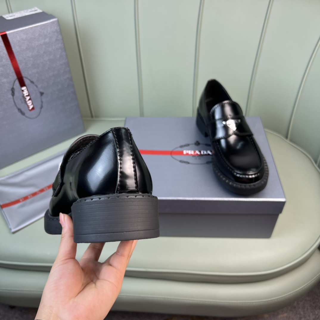 Prada Chocolate Sharp Brushed Leather Pointed Loafers - FashionPlug