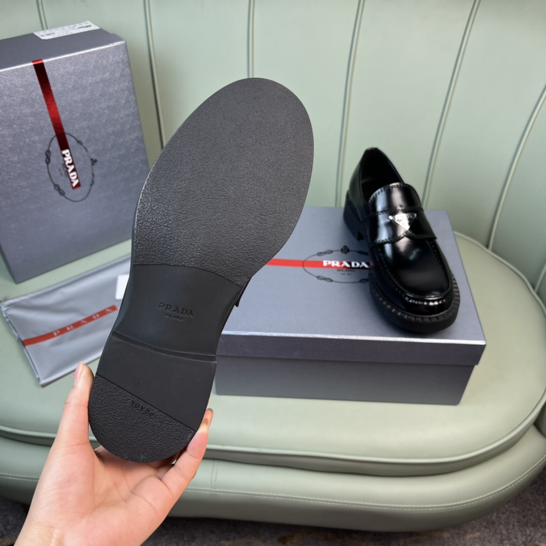 Prada Chocolate Sharp Brushed Leather Pointed Loafers - FashionPlug