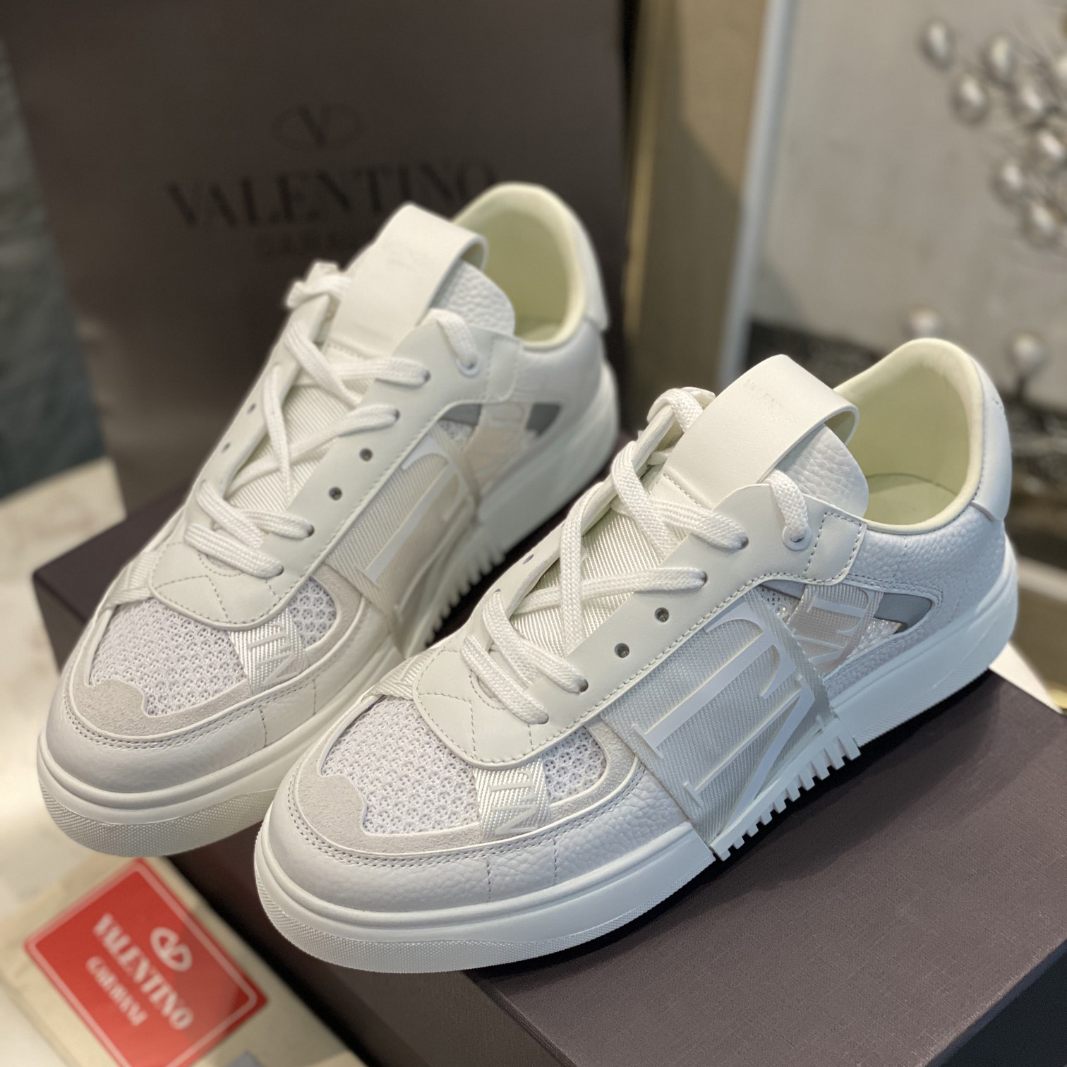 Valenti VL7N Low-Top Sneakers In Calfskin And Mesh Fabric With Bands - FashionPlug
