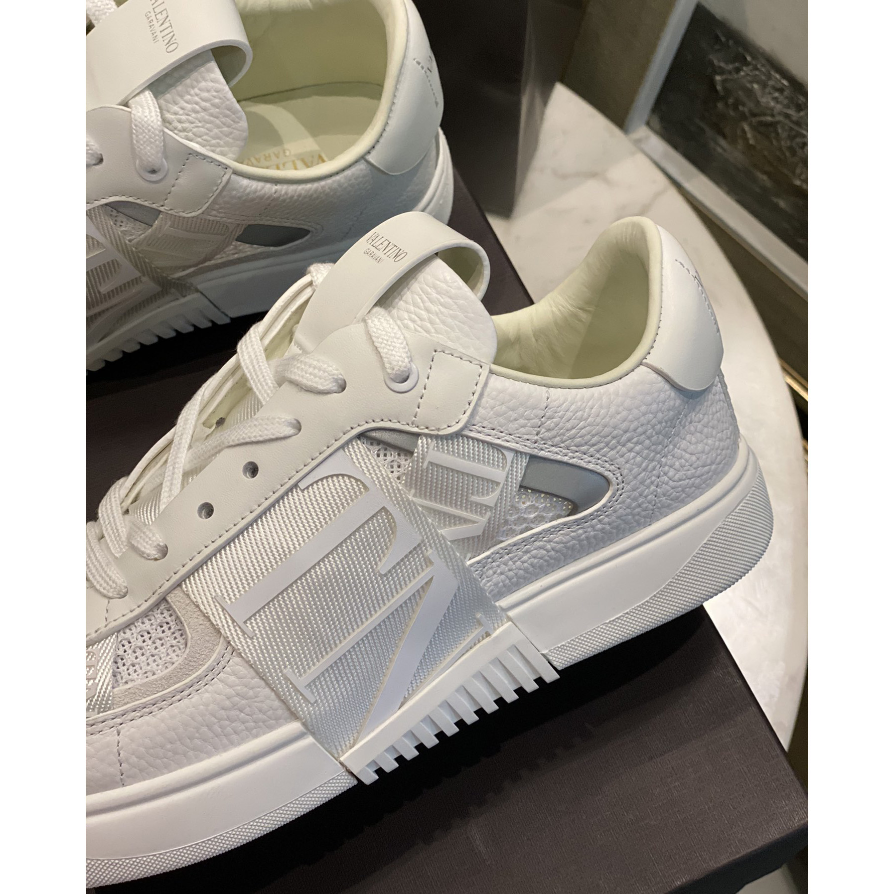 Valenti VL7N Low-Top Sneakers In Calfskin And Mesh Fabric With Bands - FashionPlug
