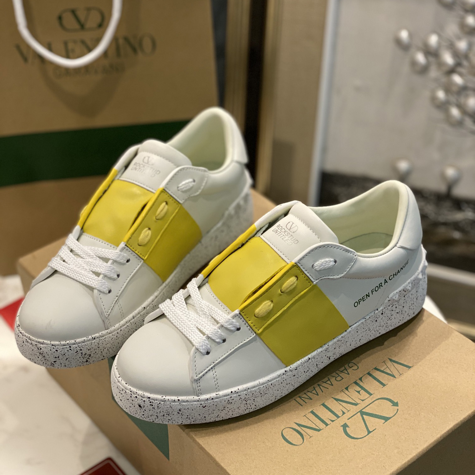 Valenti Open For A Change Sneaker In Bio-Based Material In White/Lemon Cream - FashionPlug