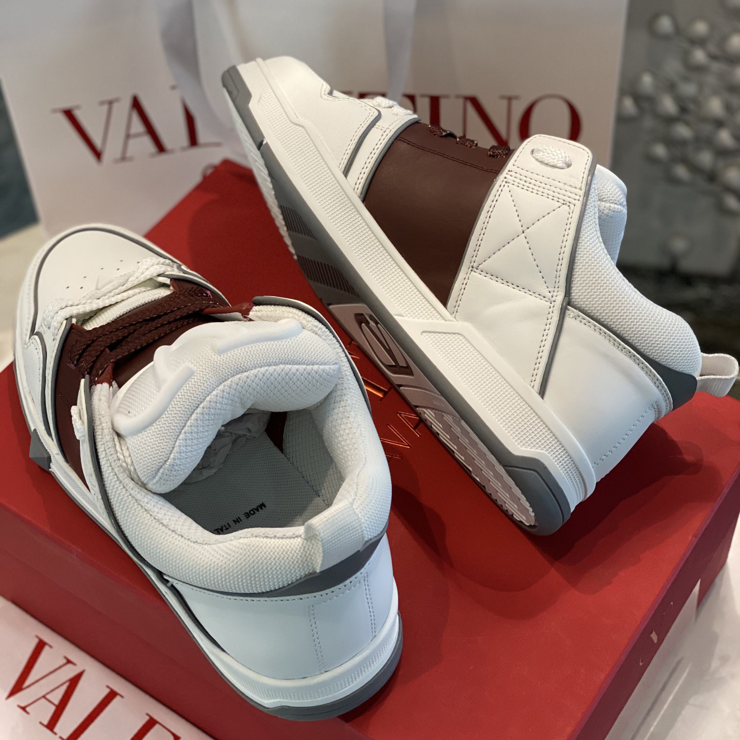 Valenti Open Skate Calfskin And Fabric Sneaker In White/Rubin - FashionPlug