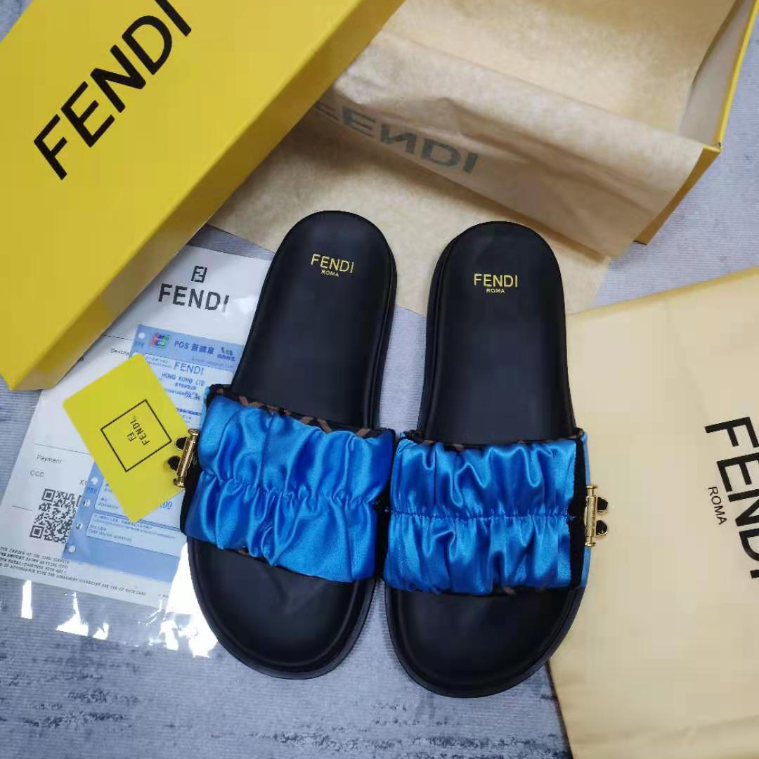 Fendi Fendi Feel Blue Satin Slides - FashionPlug