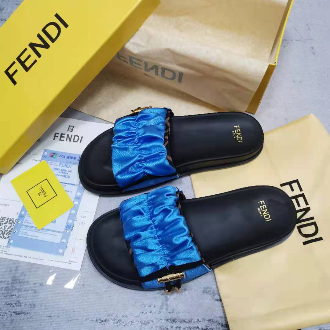 Fendi Fendi Feel Blue Satin Slides - FashionPlug