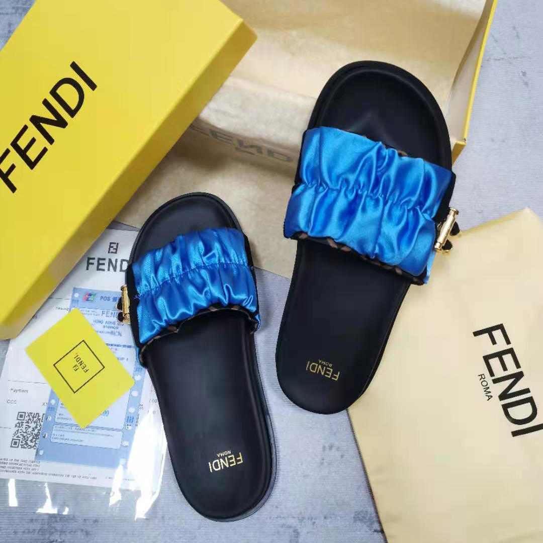 Fendi Fendi Feel Blue Satin Slides - FashionPlug