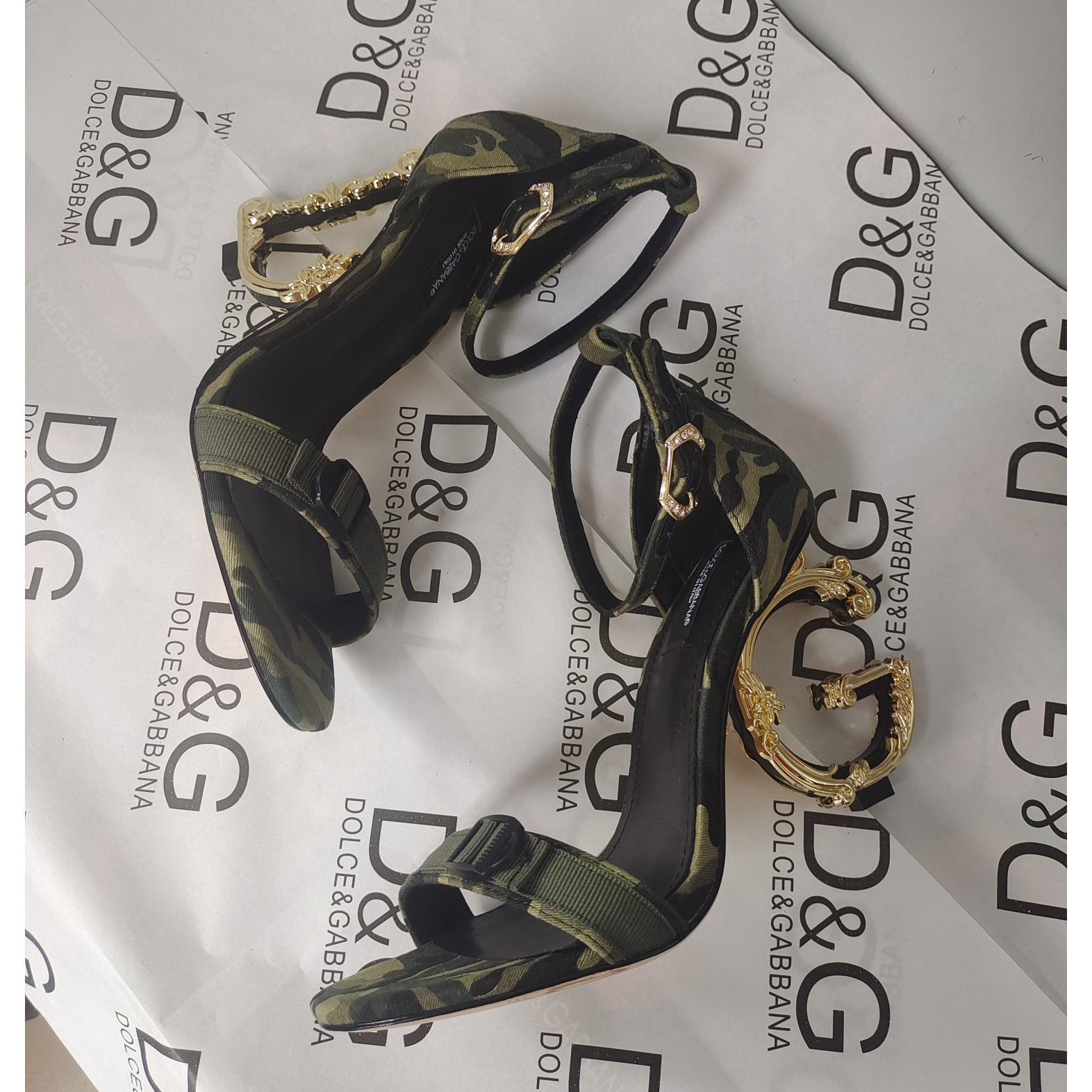 Dolce & Gabbana  Baroque DG Sandals In Camouflage Patchwork - FashionPlug